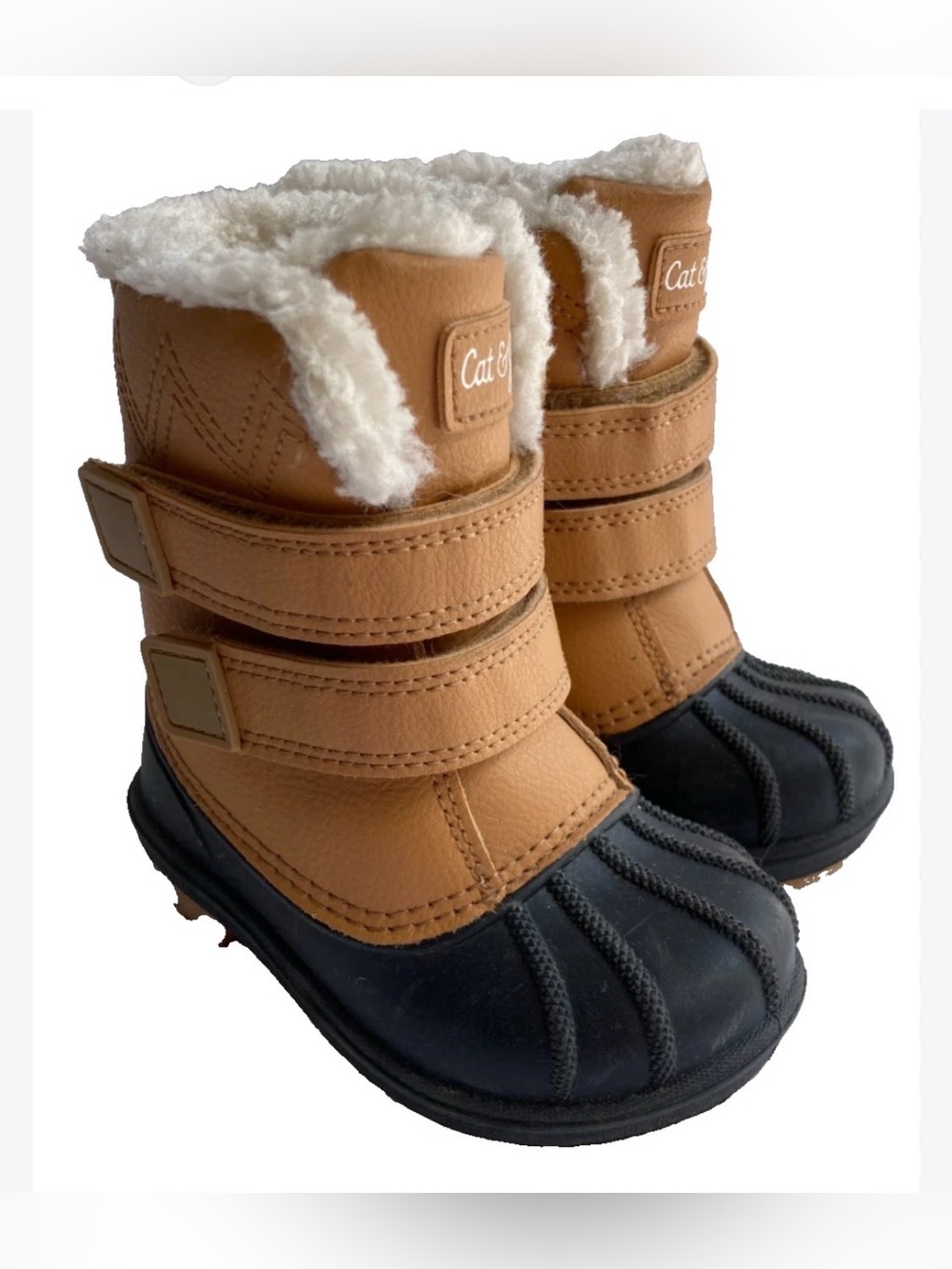 Cat & Jack Tan and Black Kids Snow Boots with Faux Fur